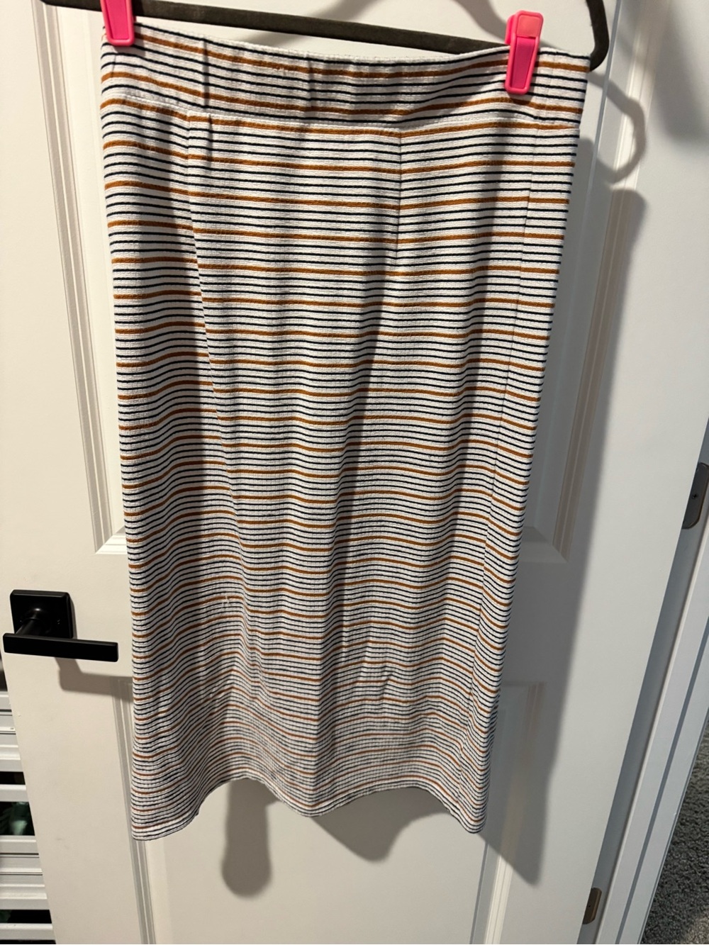 LOFT Striped Midi Skirt in White, Black & Mustard
